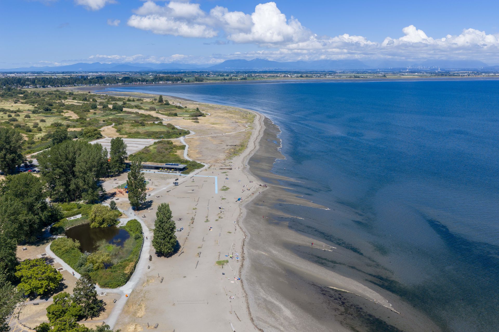 Beach and shoreline in Delta from a drone