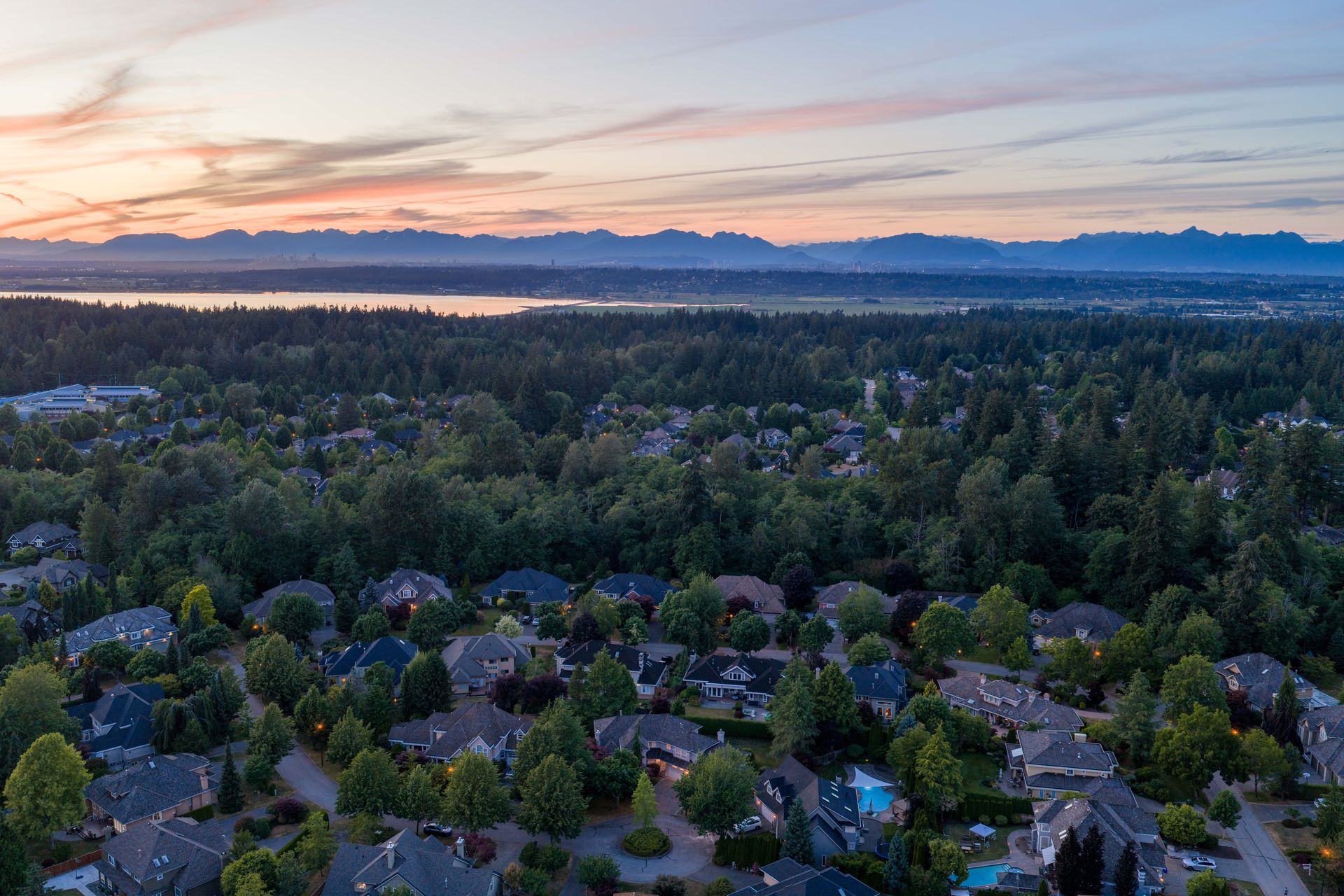 Sunset over South Surrey from a drone