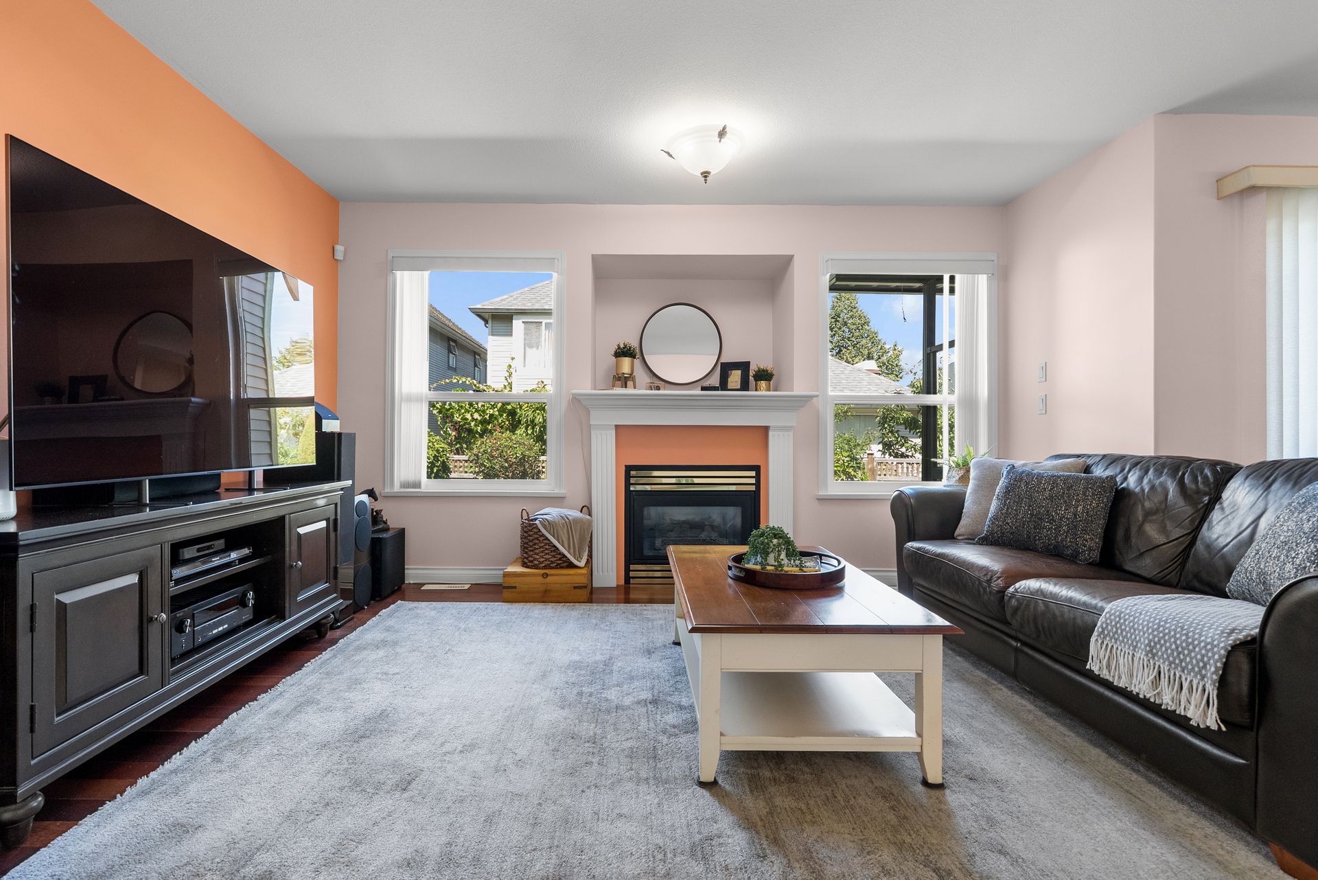 Family room with a fireplace